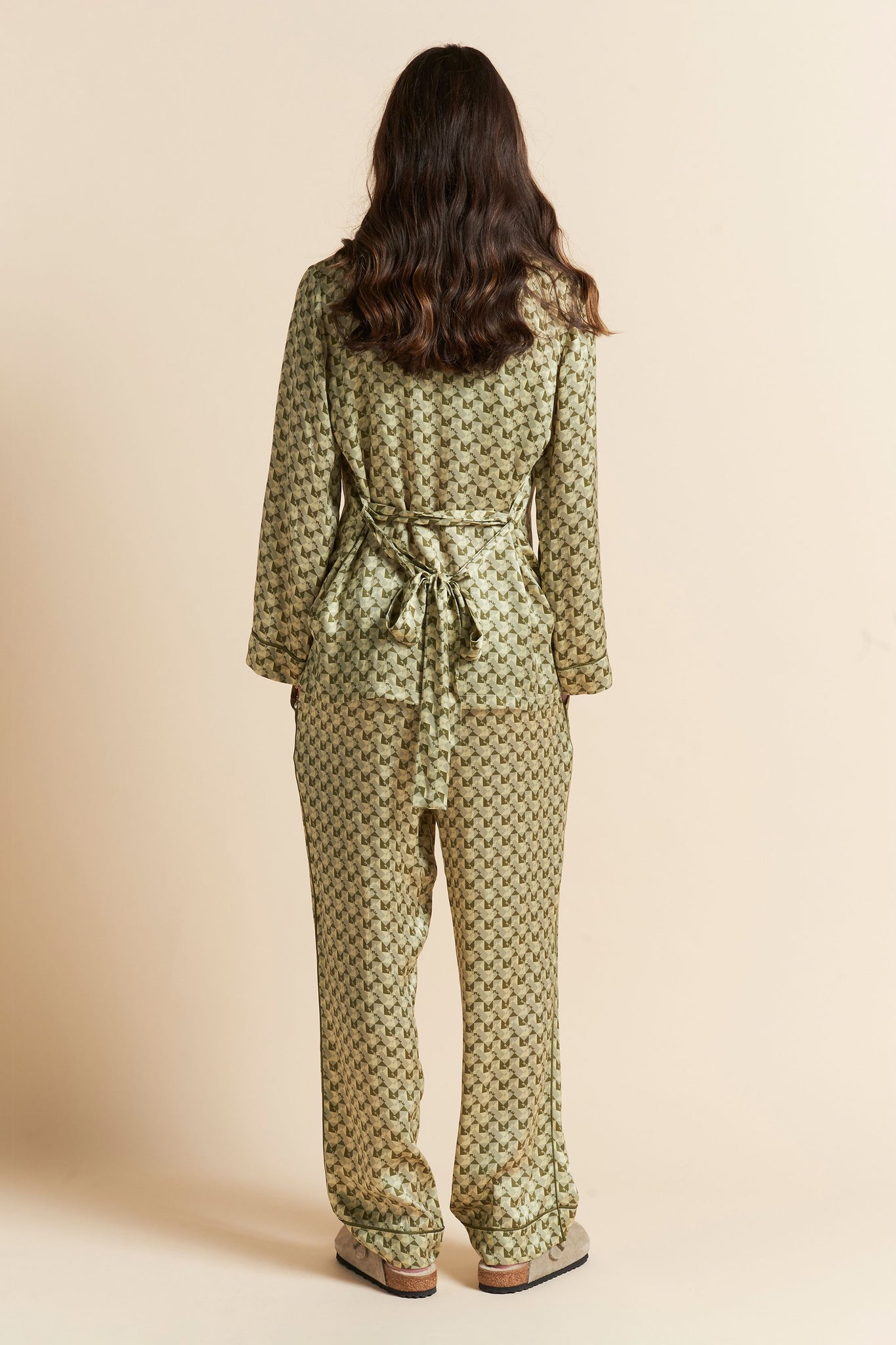 Monogram Tiles Silk Wrap PJ Olive