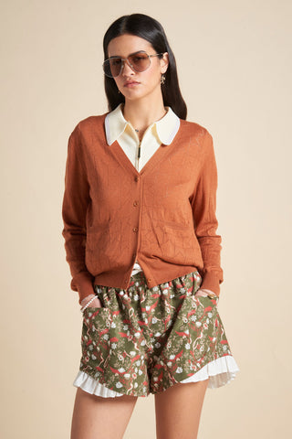 Monogram Pointelle Knit Cardigan Rust