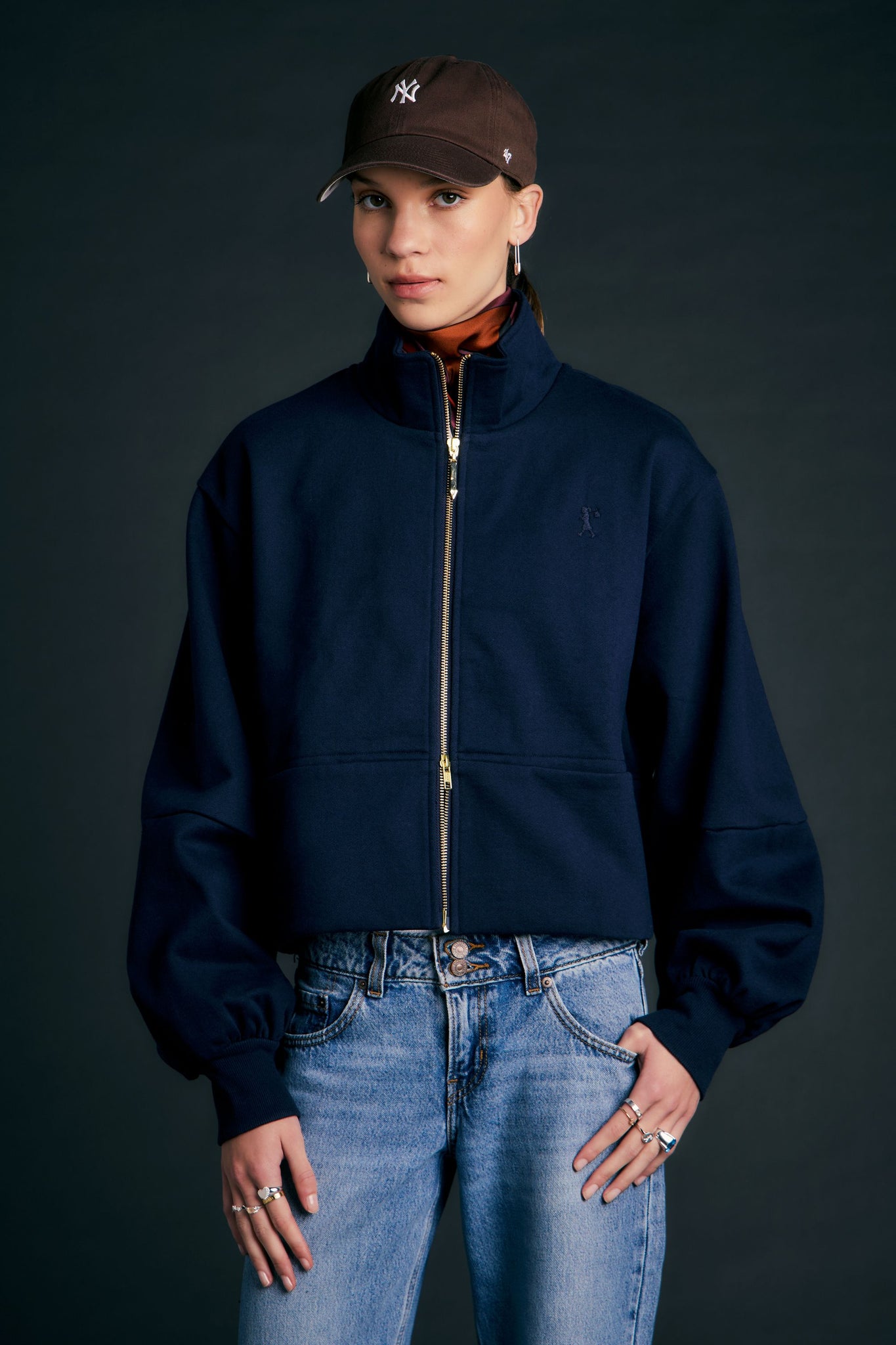 Runaway Zip Front Sweatshirt Navy