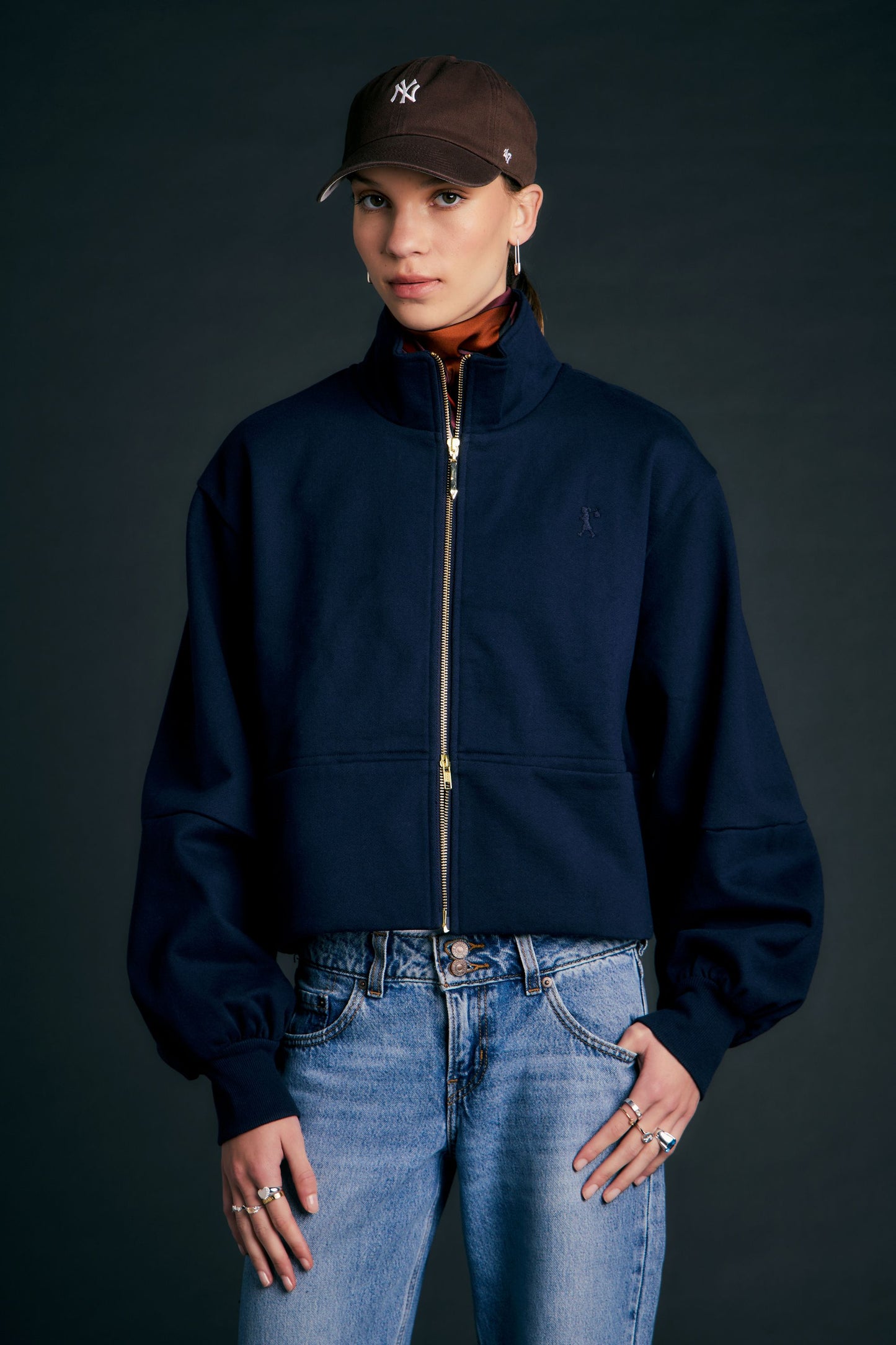 Runaway Zip Front Sweatshirt Navy