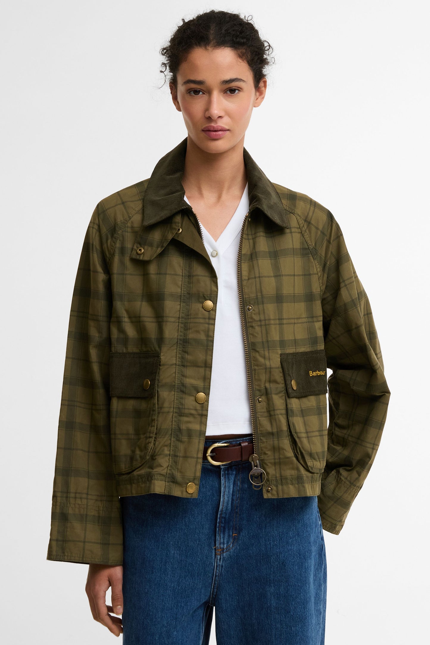 Tartan Cropped Beadnell Casual Jacket Dusky Green Tartan