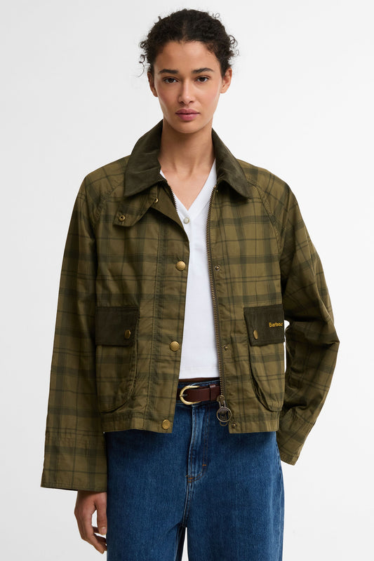 Tartan Cropped Beadnell Casual Jacket Dusky Green Tartan
