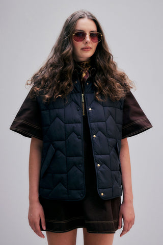 Quilted Monogram Vest Black/Brown