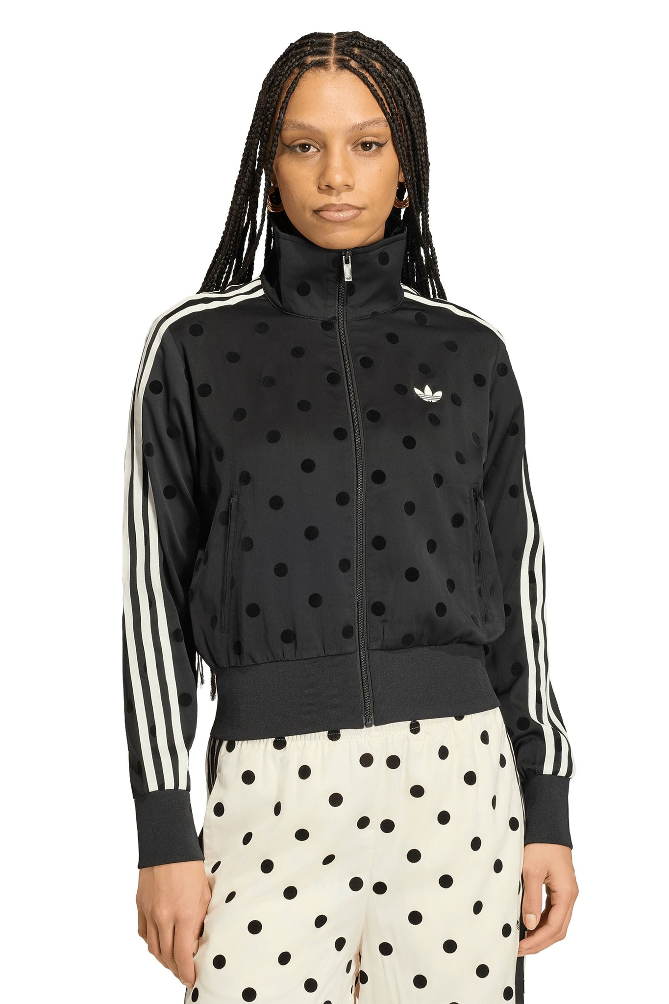 Satin Polka Dots Track Top Black