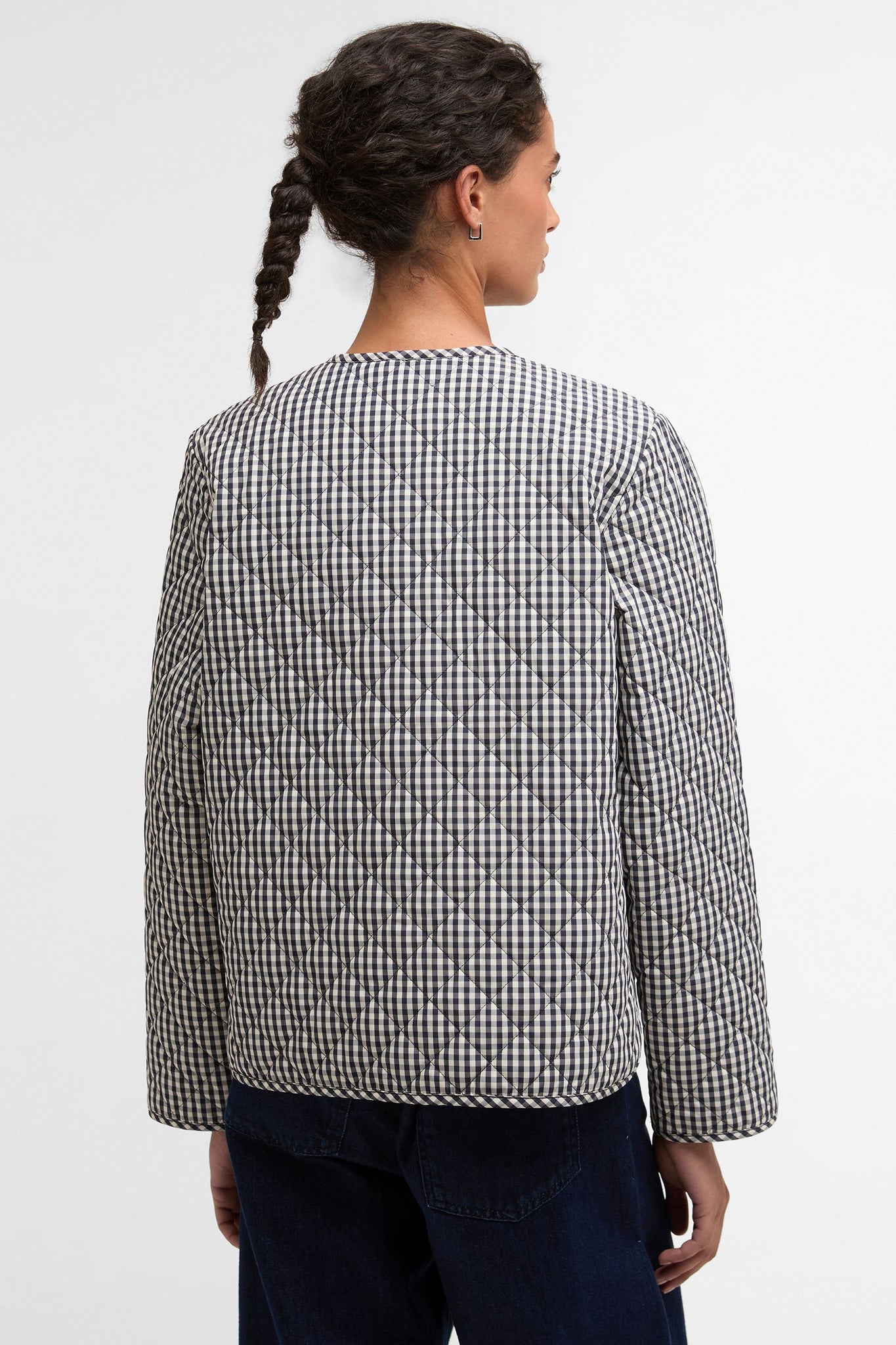 Cashel Check Collarless Quilted Jacket Navy Gingham/Dark Navy