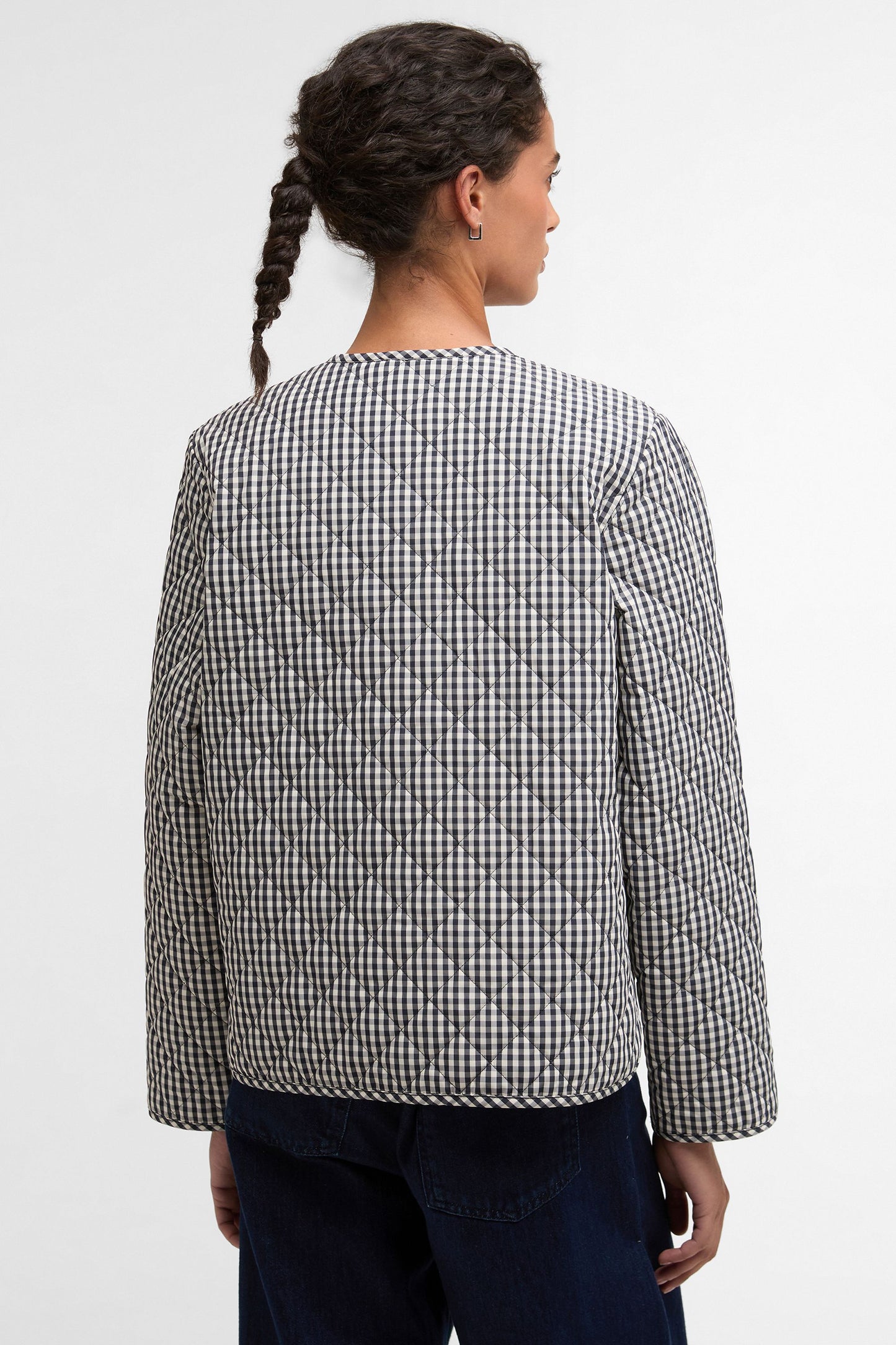 Cashel Check Collarless Quilted Jacket Navy Gingham/Dark Navy