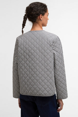 Cashel Check Collarless Quilted Jacket Navy Gingham/Dark Navy