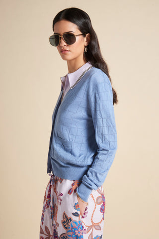 Monogram Pointelle Knit Cardigan Light Blue