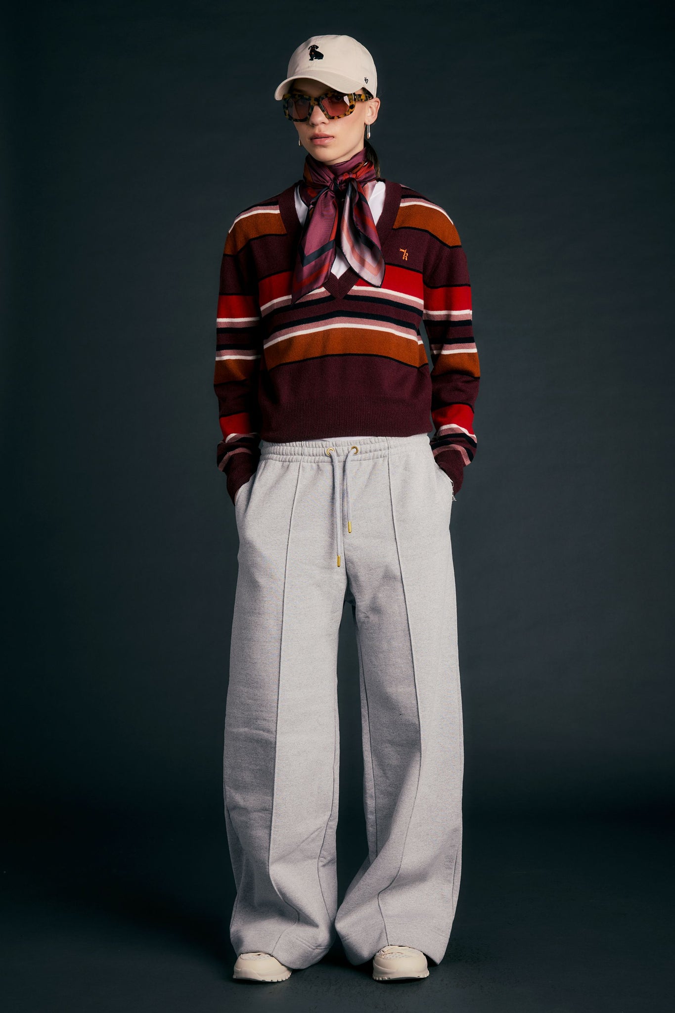 Pin Tuck Track Pants Grey Marle