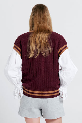 Varsity Knit Vest Burgundy/Tan