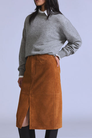 Blue Tab Suede Pencil Skirt Toffee