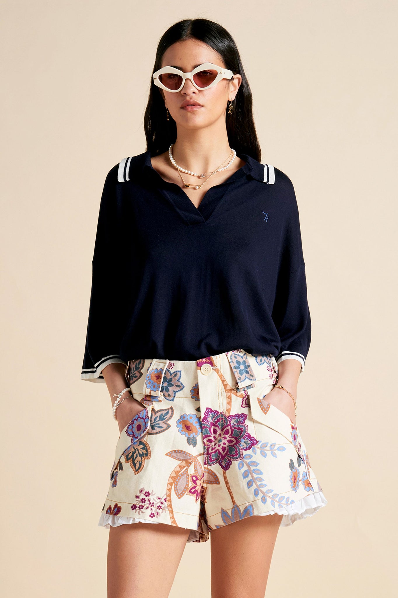 Harbour Organic Cotton Shorts Cream Multi