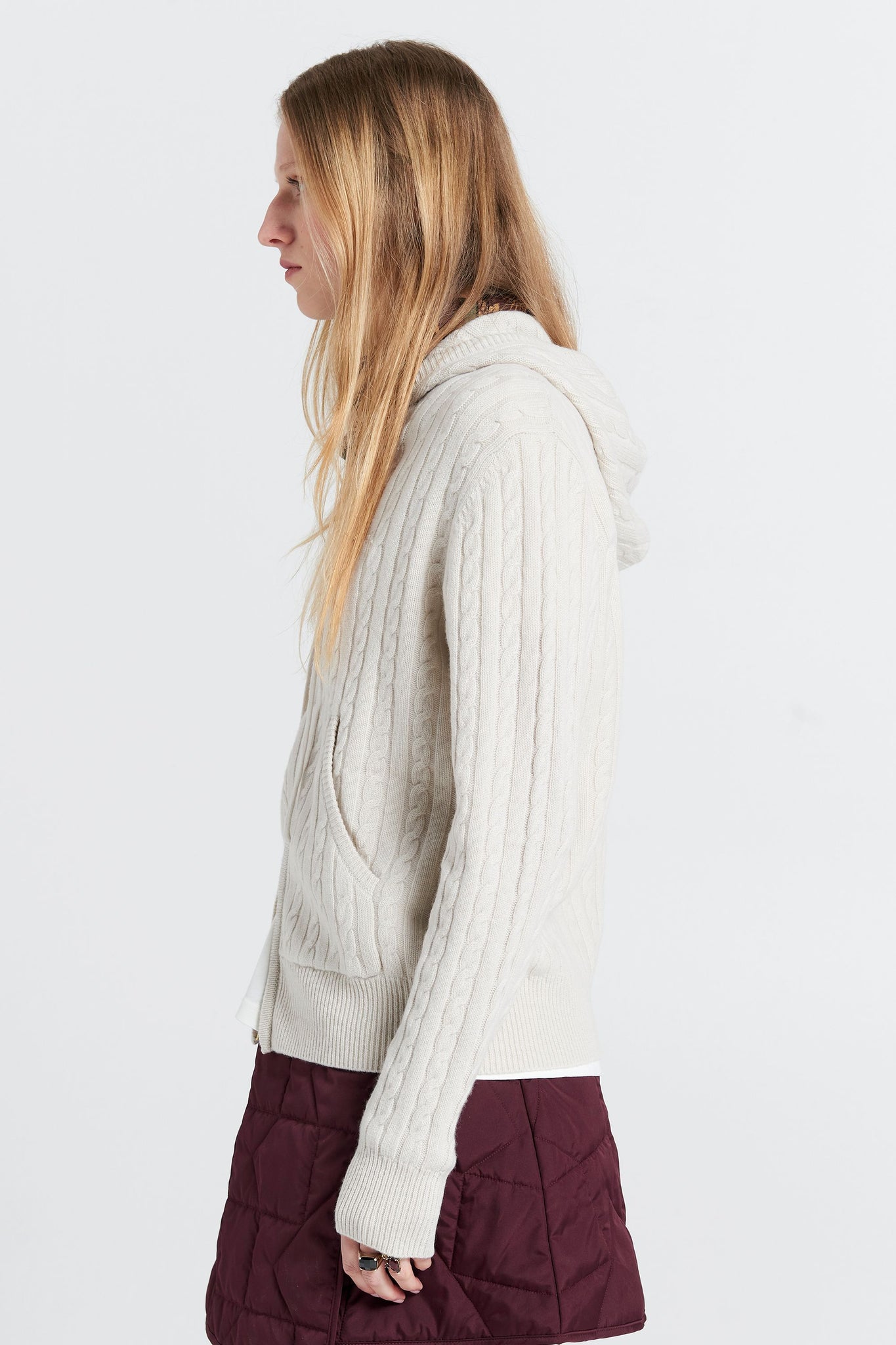 Campus Cable Knit Hoodie Stone