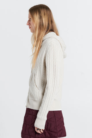 Campus Cable Knit Hoodie Stone