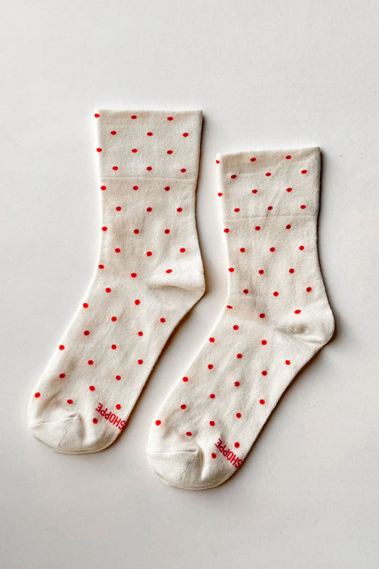 Patterned Sneaker Socks Cream/Red Polka Dot