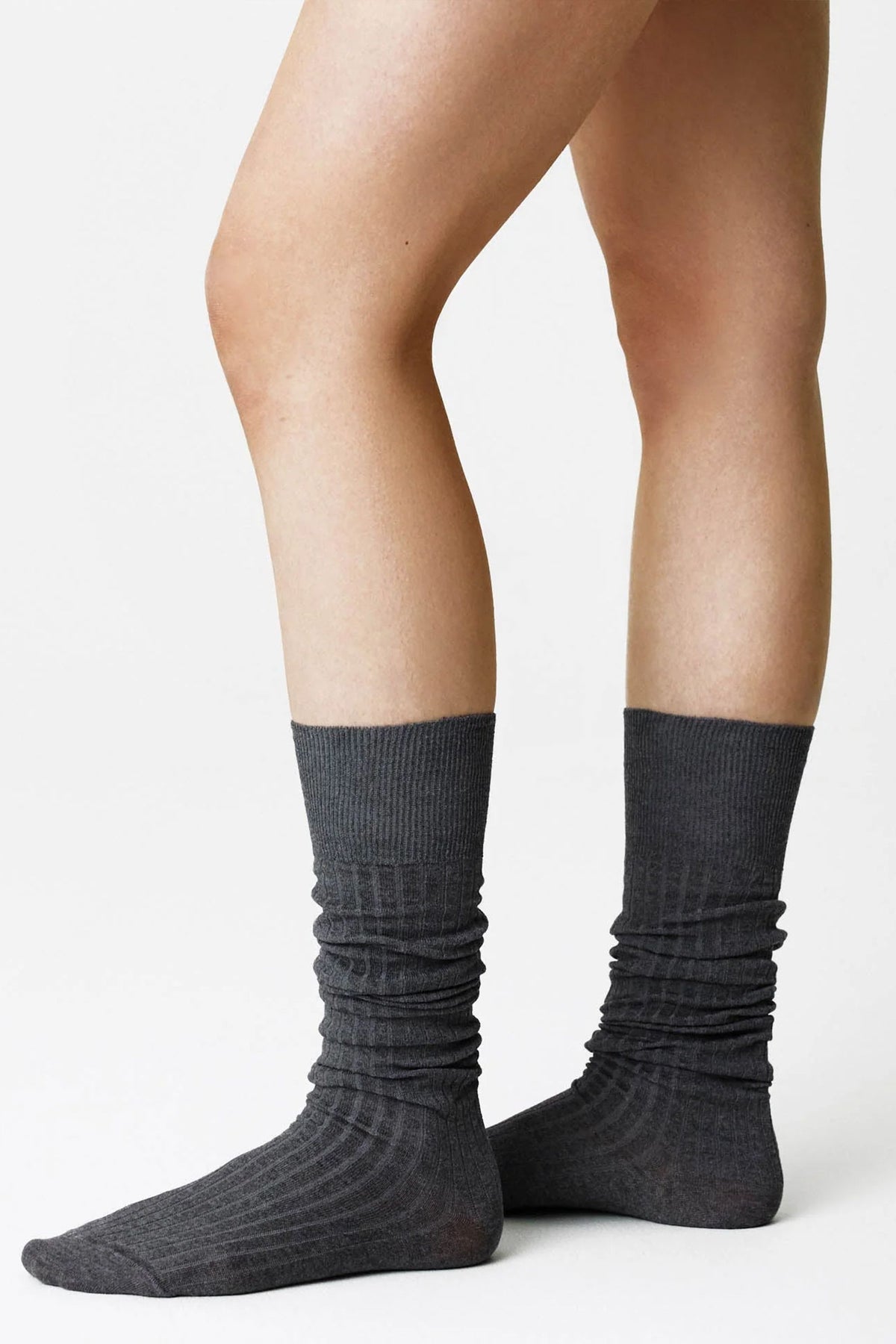 Louelle Ribbed High Sock Dark Grey Melange