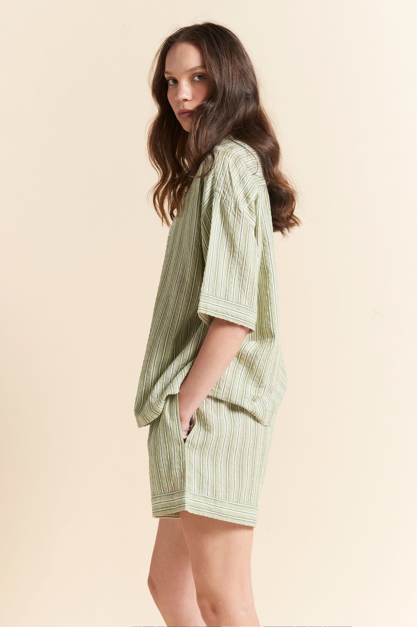Seersucker Stripe Boxer PJ Olive