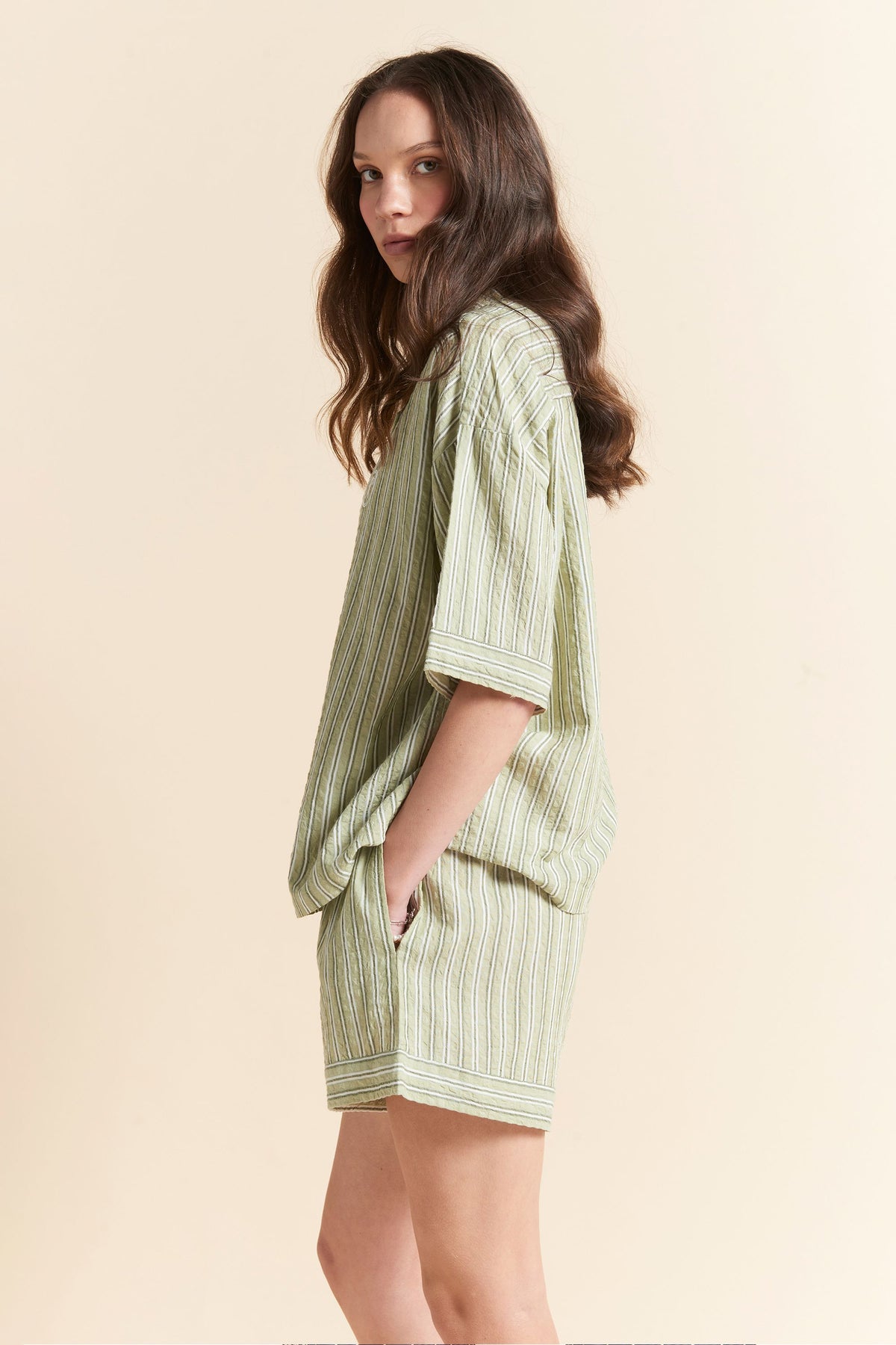Seersucker Stripe Boxer PJ Olive