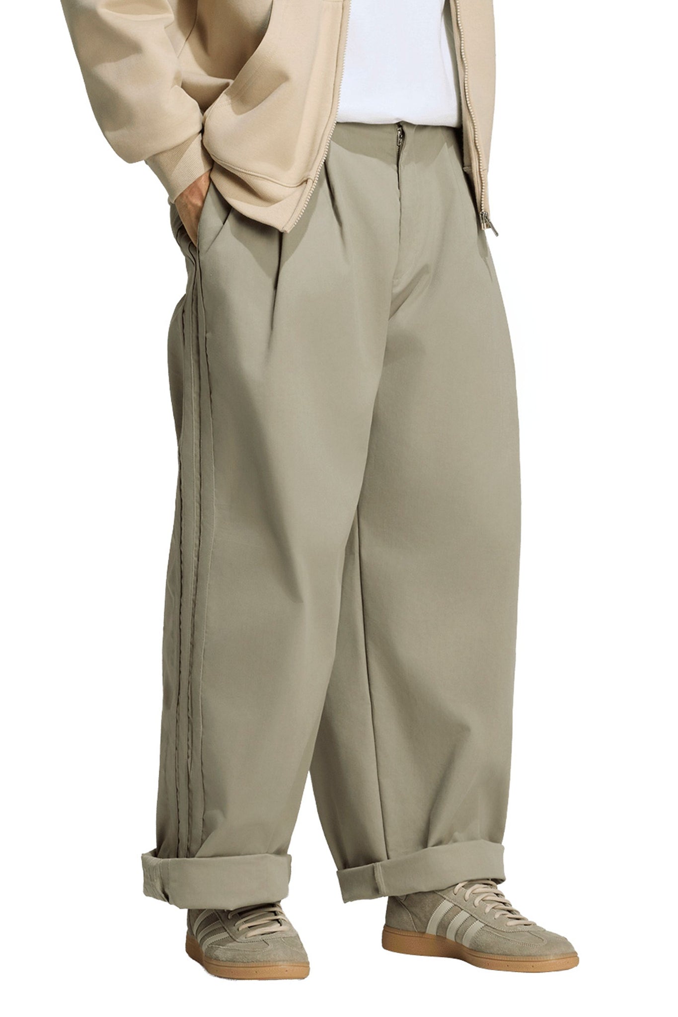 Triple Pleated Pants Silver Pebble