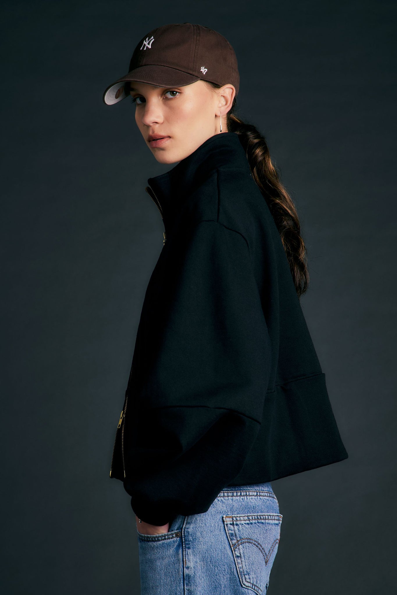 Runaway Zip Front Sweatshirt Black