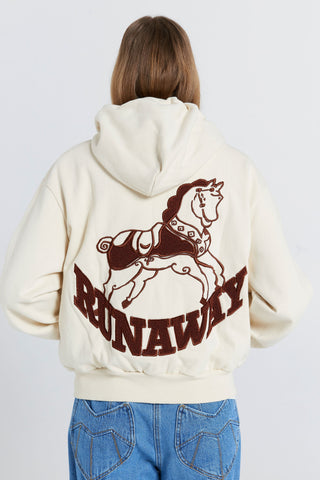 Rocking Horse Cropped Oversized Hoodie Ecru/Mocha