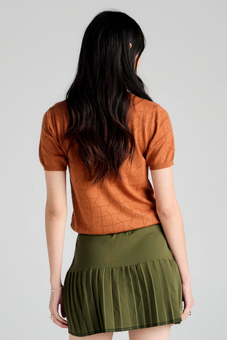 Monogram Pointelle Knit Tee Rust