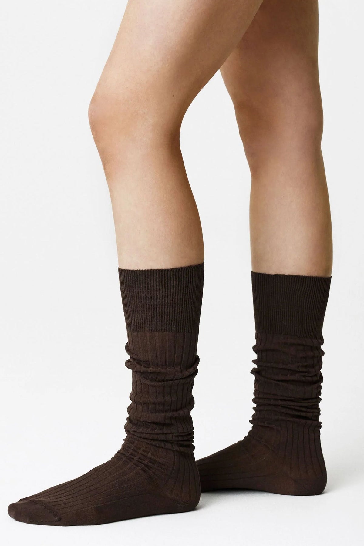 Louelle Ribbed High Sock Dark Brown