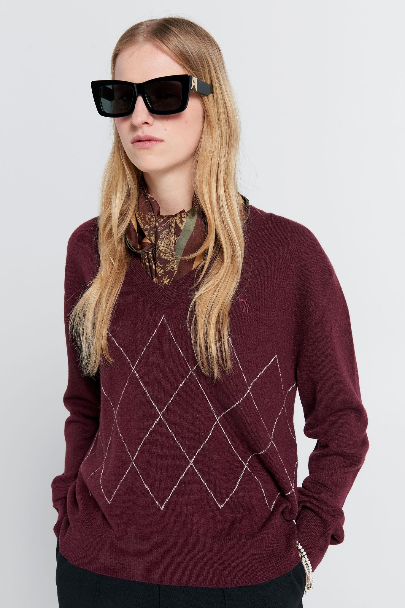 Club Argyle Sweater Burgundy