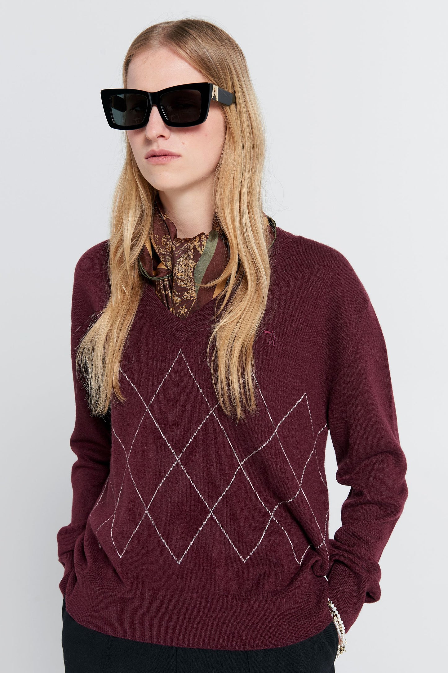 Club Argyle Sweater Burgundy