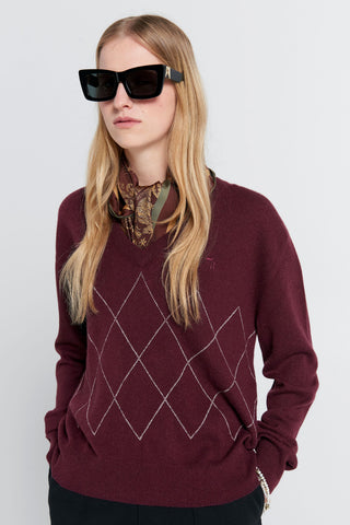 Club Argyle Sweater Burgundy