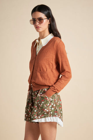 Monogram Pointelle Knit Cardigan Rust