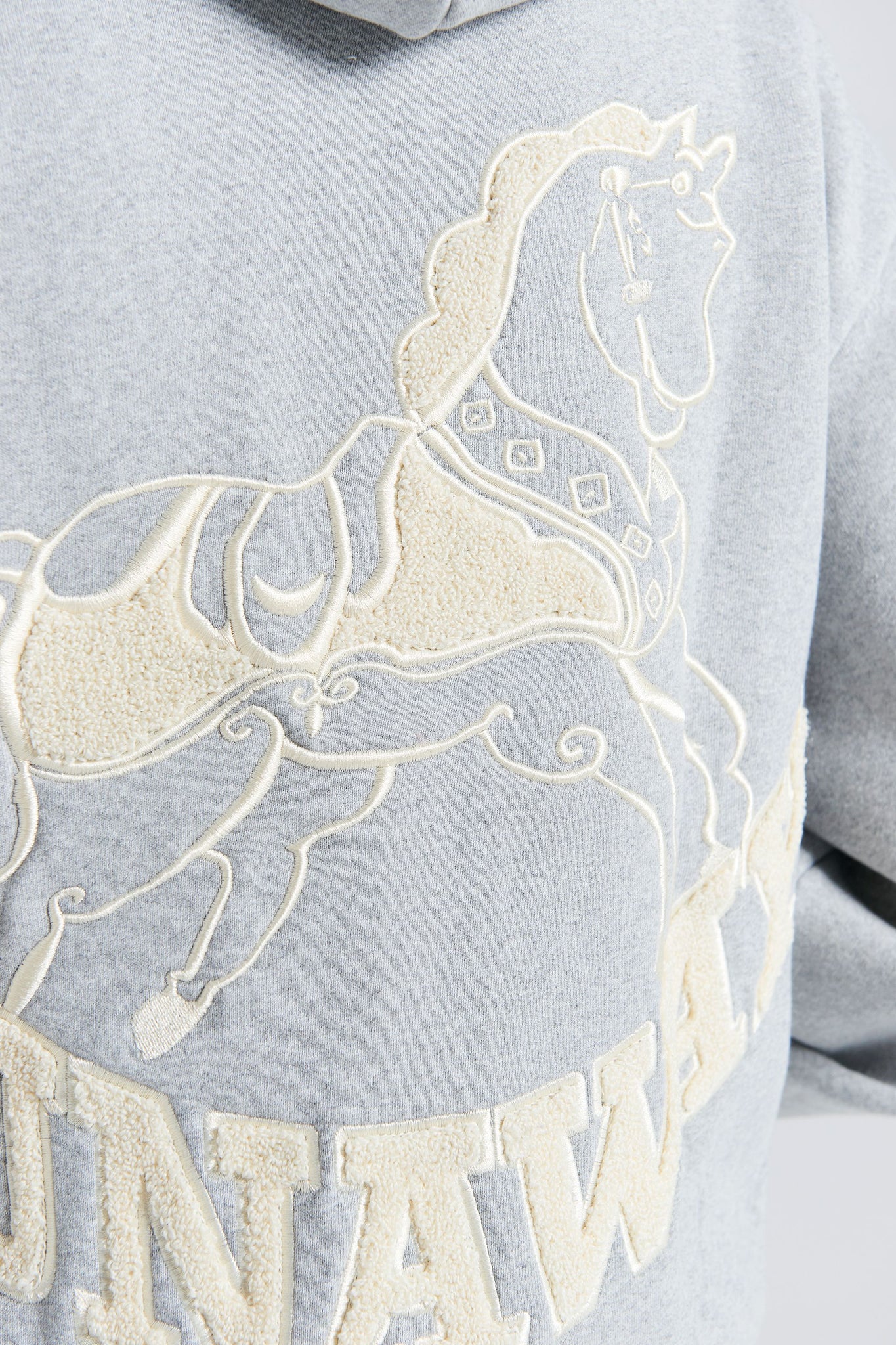 Rocking Horse Cropped Oversized Hoodie Grey Marle/Ecru