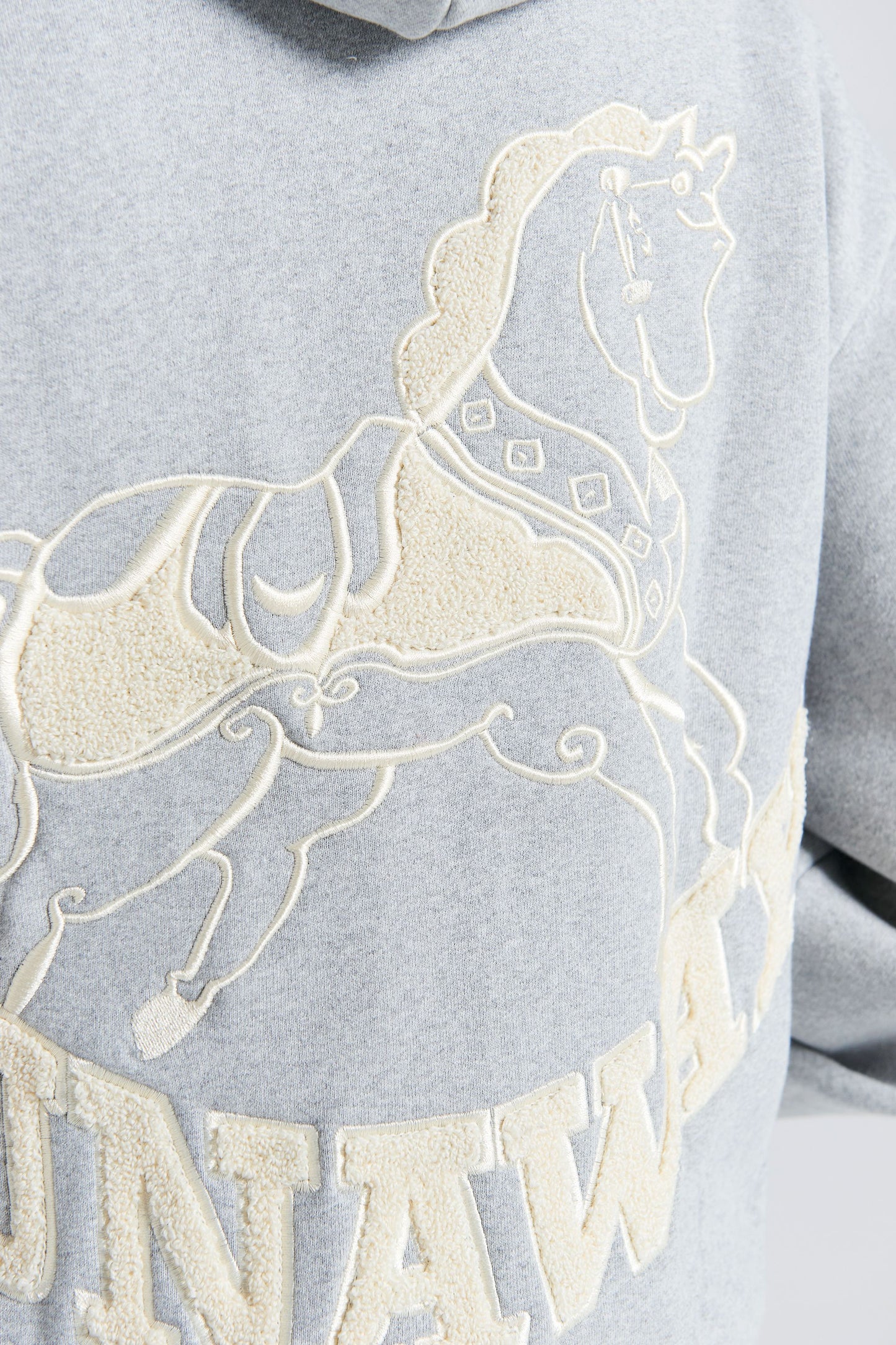 Rocking Horse Cropped Oversized Hoodie Grey Marle/Ecru