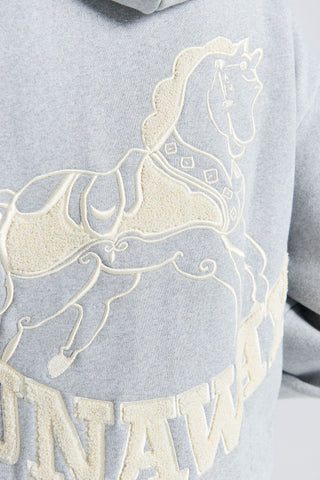 Rocking Horse Cropped Oversized Hoodie Grey Marle/Ecru