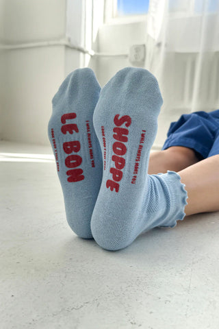 Ruffle Hugger Crew Socks Periwinkle/Red