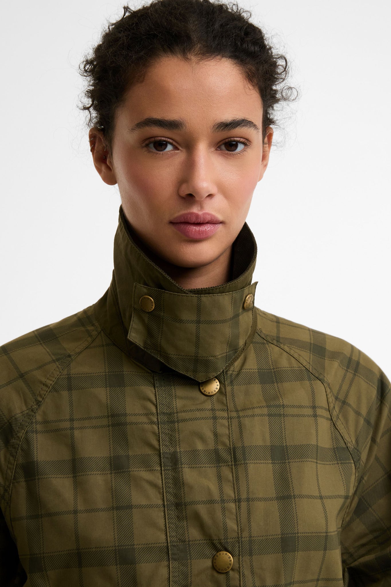 Tartan Cropped Beadnell Casual Jacket Dusky Green Tartan