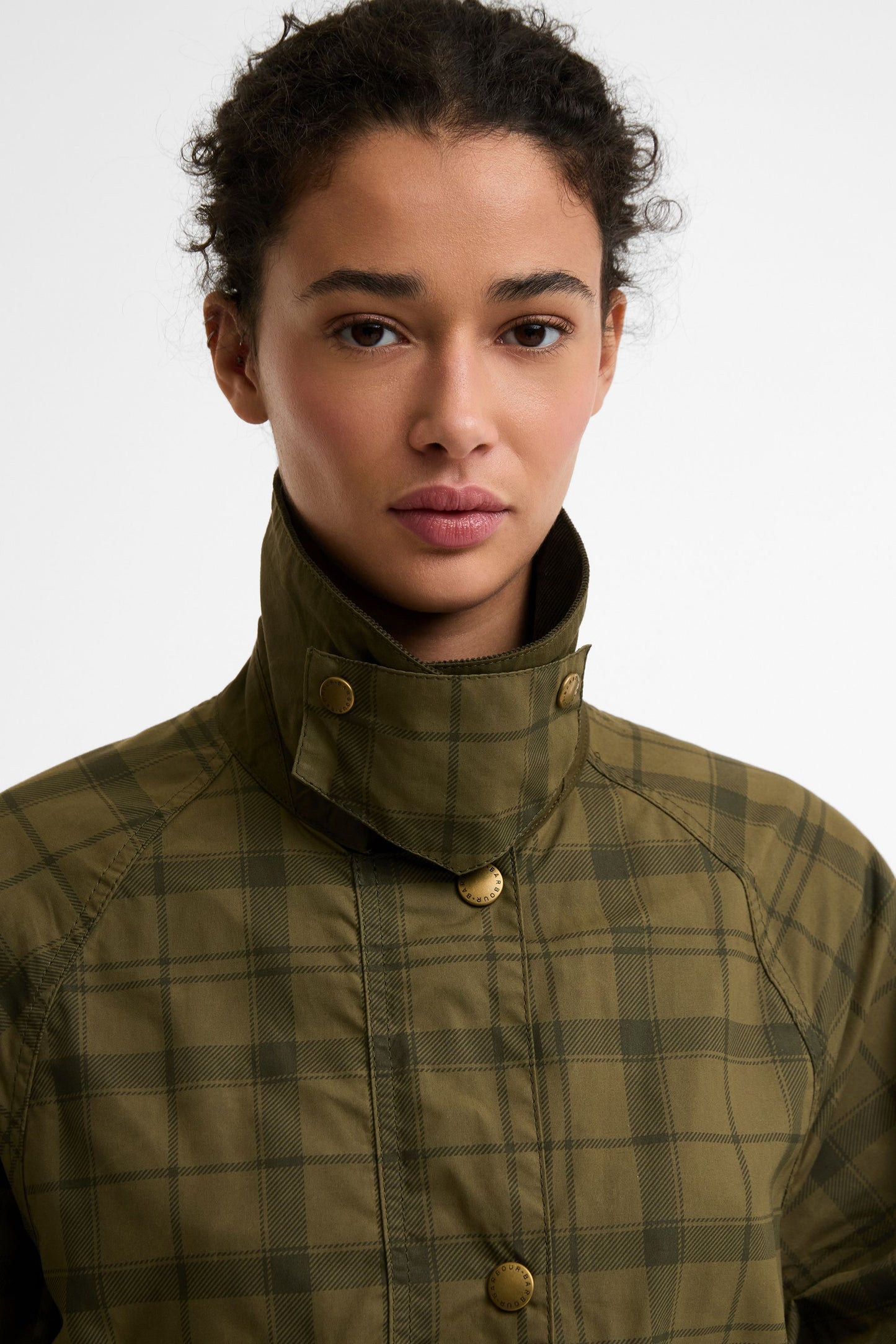 Tartan Cropped Beadnell Casual Jacket Dusky Green Tartan