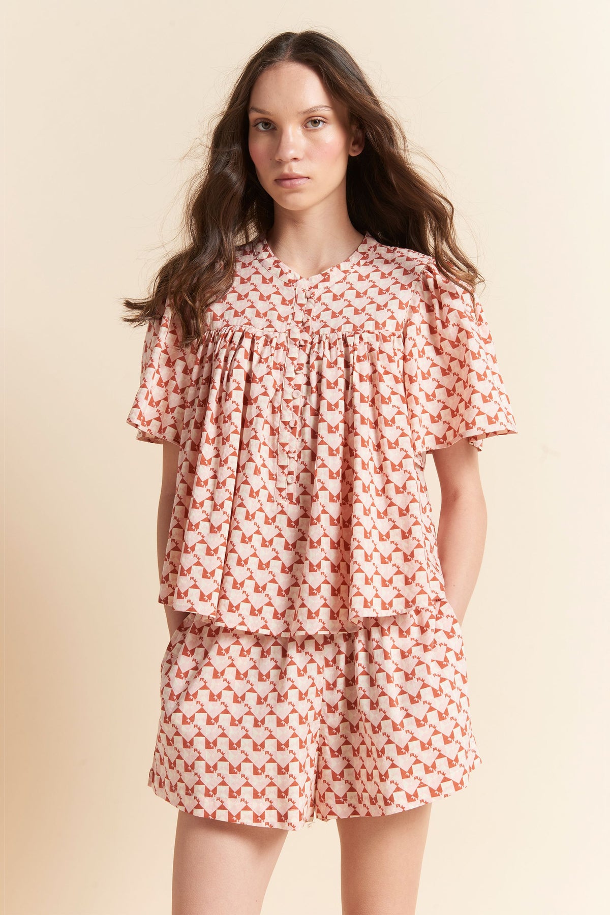 Monogram Tiles Gathered Boxer PJ Rose