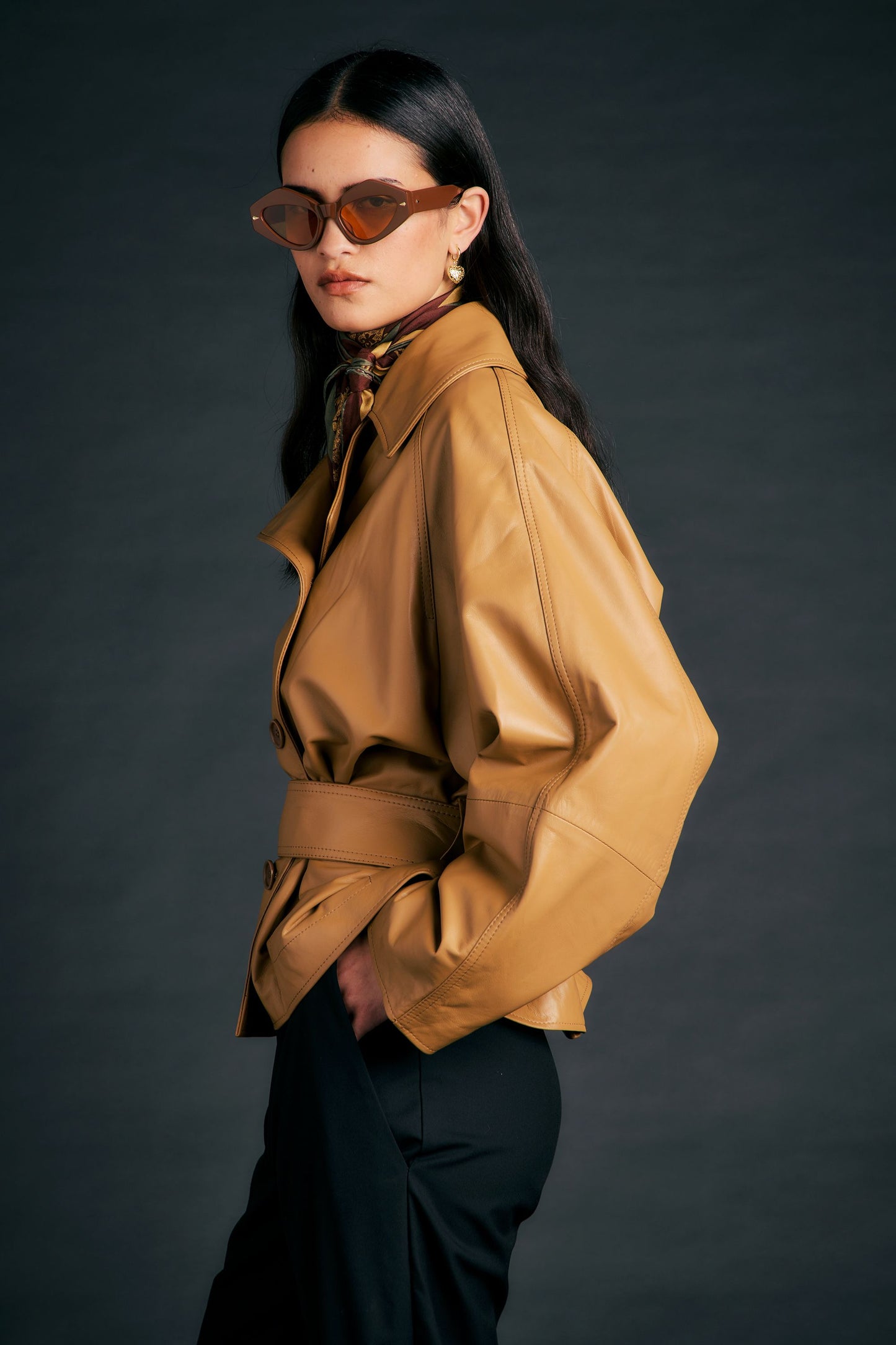 Leather Cropped Underground Coat Tan