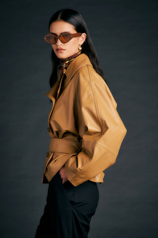Leather Cropped Underground Coat Tan