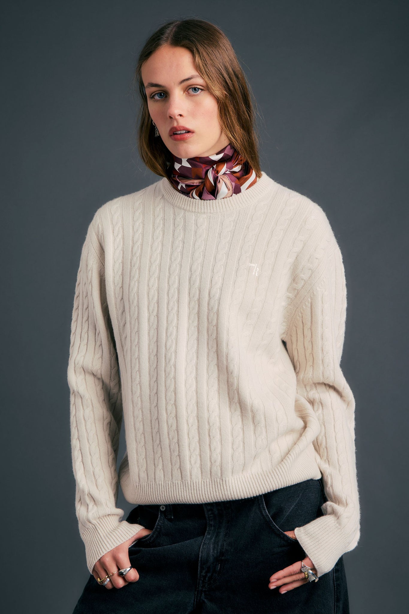 Classic Cable Knit Sweater Stone