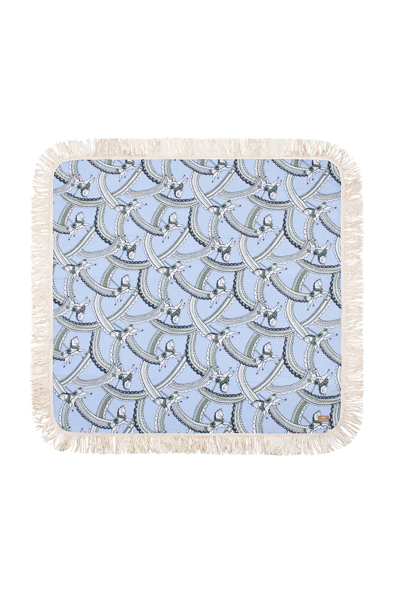 Fringed Picnic Mat Carousel Light Blue
