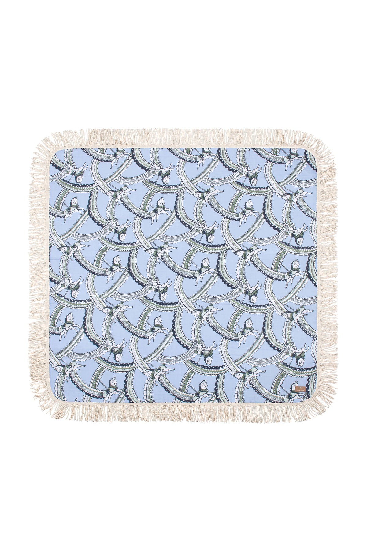 Fringed Picnic Mat Carousel Light Blue