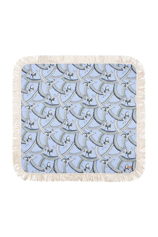 Fringed Picnic Mat Carousel Light Blue