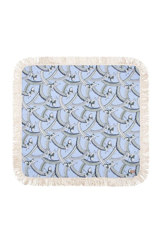 Fringed Picnic Mat Carousel Light Blue
