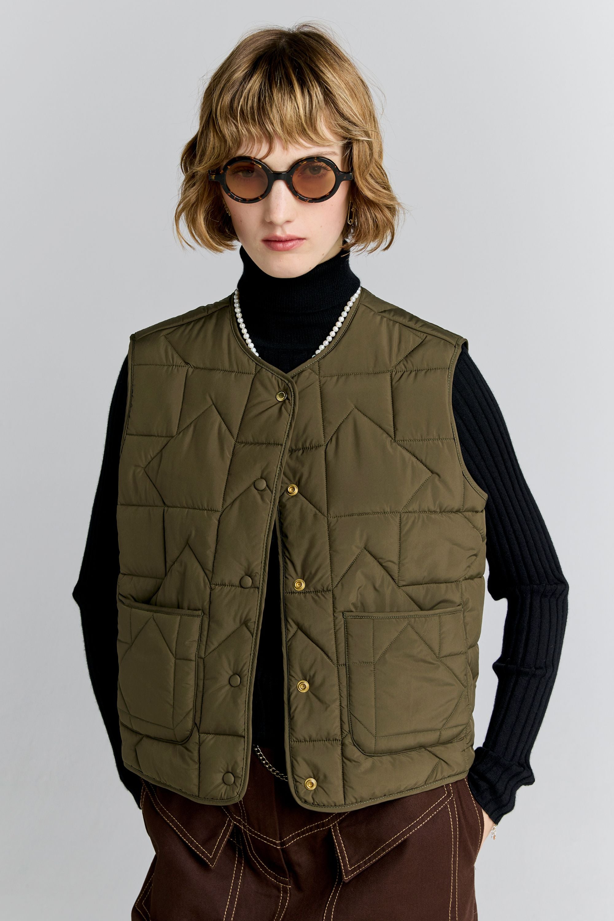 Quilted Drift Vest Dark Olive – Karen Walker