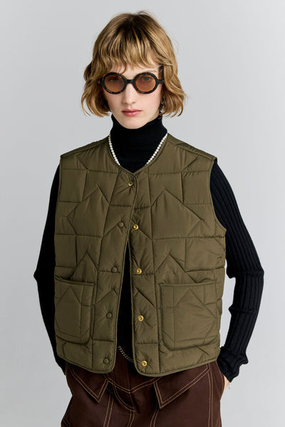 Quilted Drift Vest Dark Olive – Karen Walker