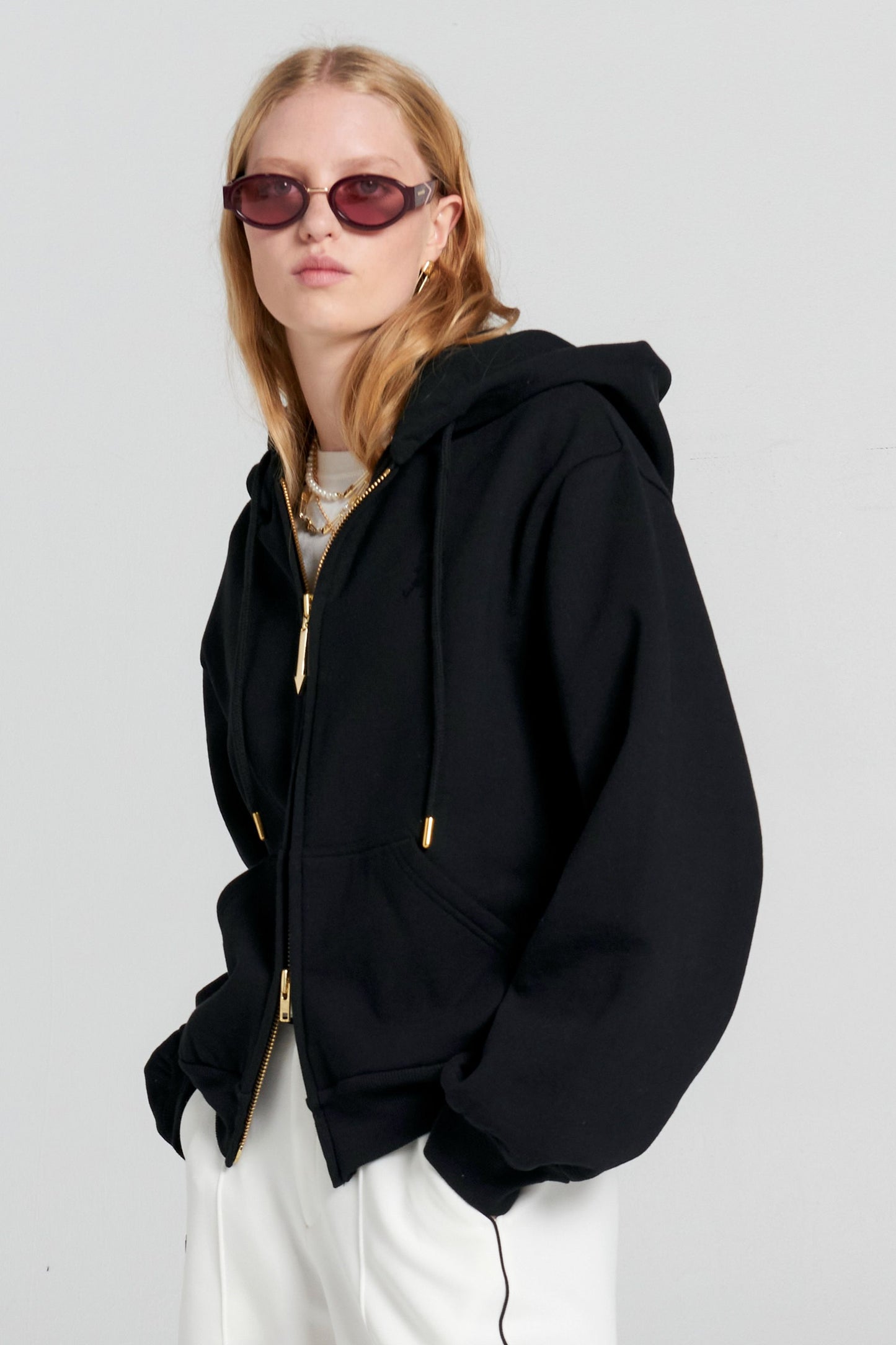 Runaway Girl Cropped Oversized Hoodie Black