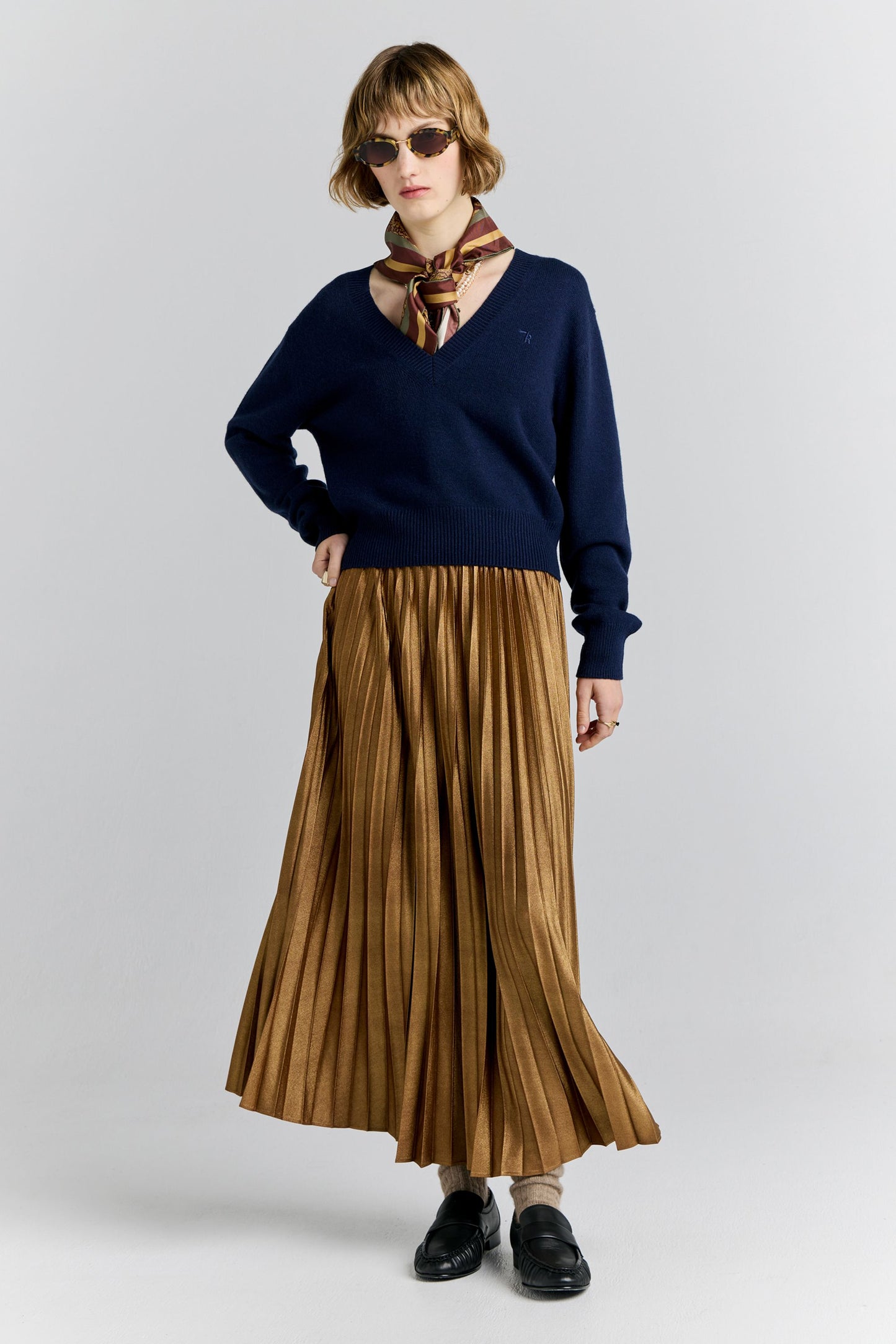 Metallic Sunray Pleated Skirt Antique Gold