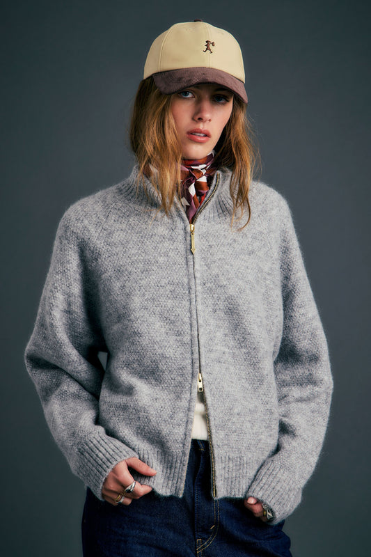 Nestle Knit Bomber Grey Marle